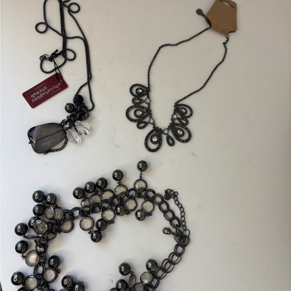 Lot of 3 Elegant Black and Silver Necklaces, VW, LC &